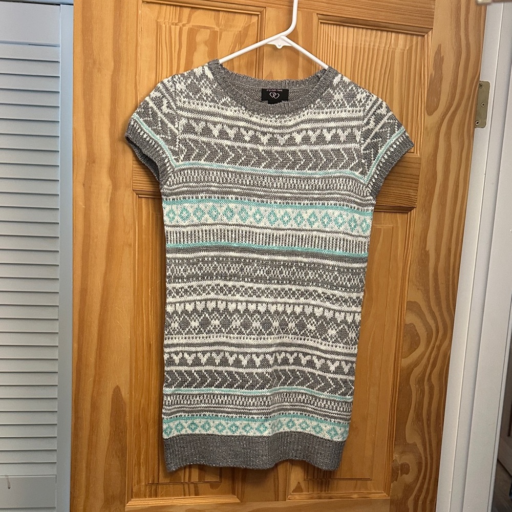 It's Our Time Gray and Teal Knit Dress